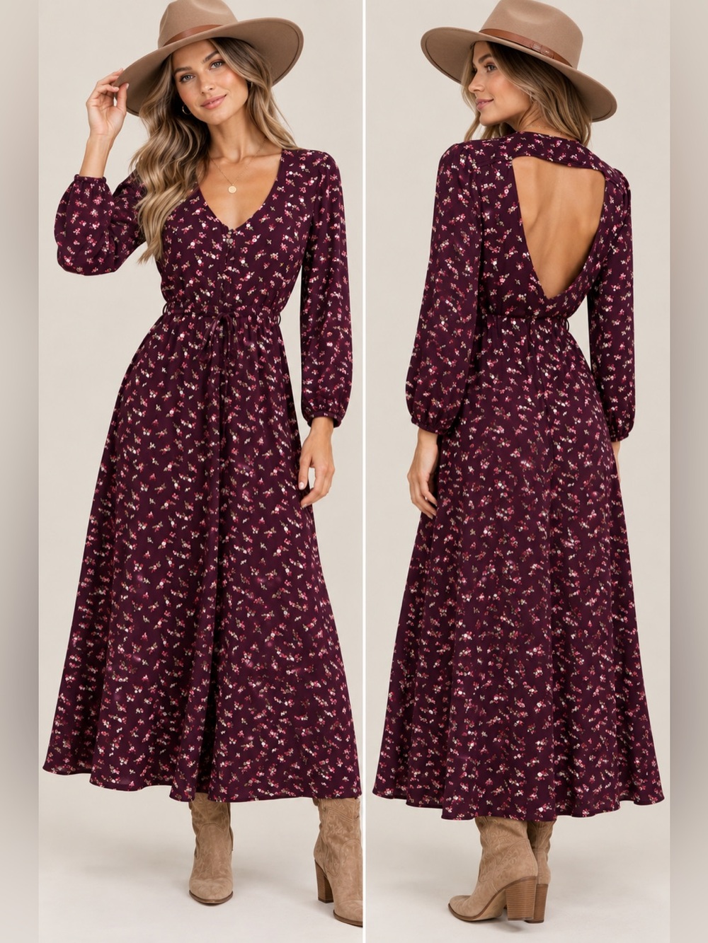 Burgundy Floral Maxi Dress